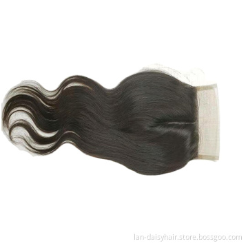 Top Indian Human Hair  Toupee Silk Lace  Wholesale Body Wave 4*4 Machine made Closure
